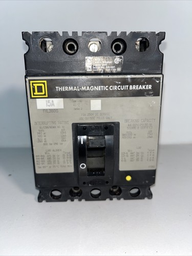 Used Square D FHL36015 3 Pole 15 Amp 600 Vac Circuit Breaker