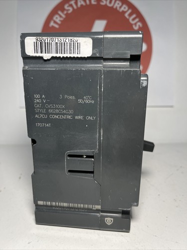 Used EATON CVS3100X CIRCUIT BREAKER 100 AMP 240 VAC 3 POLE 42 kA CUTLER HAMMER