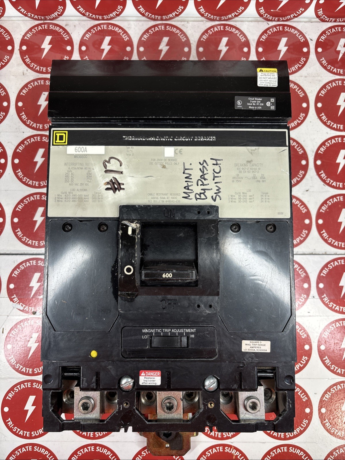Used Square D MH36600 CIRCUIT BREAKER 3 Pole 600 Amp 600 Vac Free Shipping! 🔴🔴