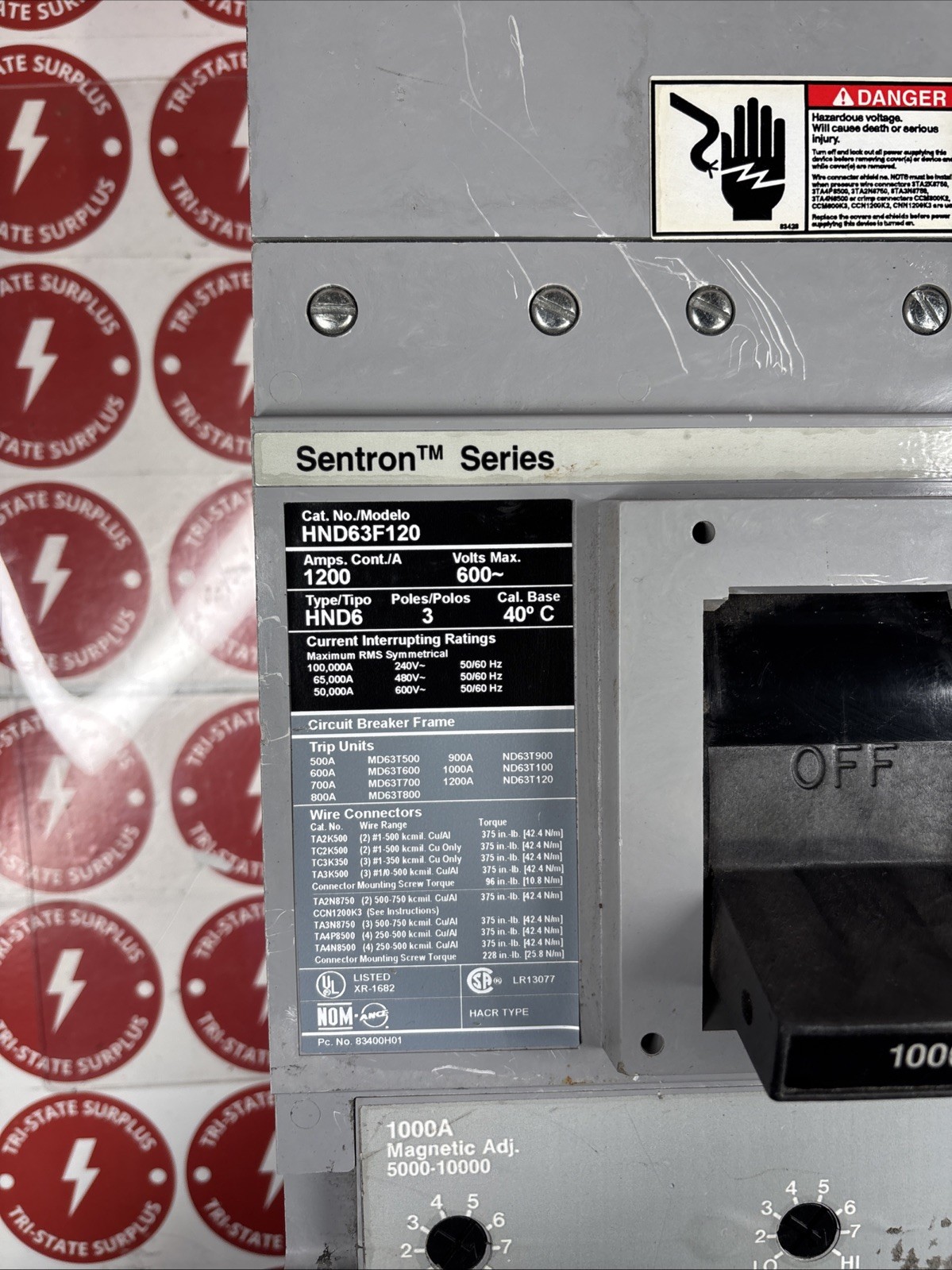 Used Siemans HND63F120 1200 amp 600 volt 3 pole breaker WARRANTY 🔴🔴