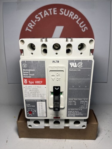 Used Eaton HMCP015E0C 600VAC 250VDC 15 Amps Molded Case Circuit Breaker