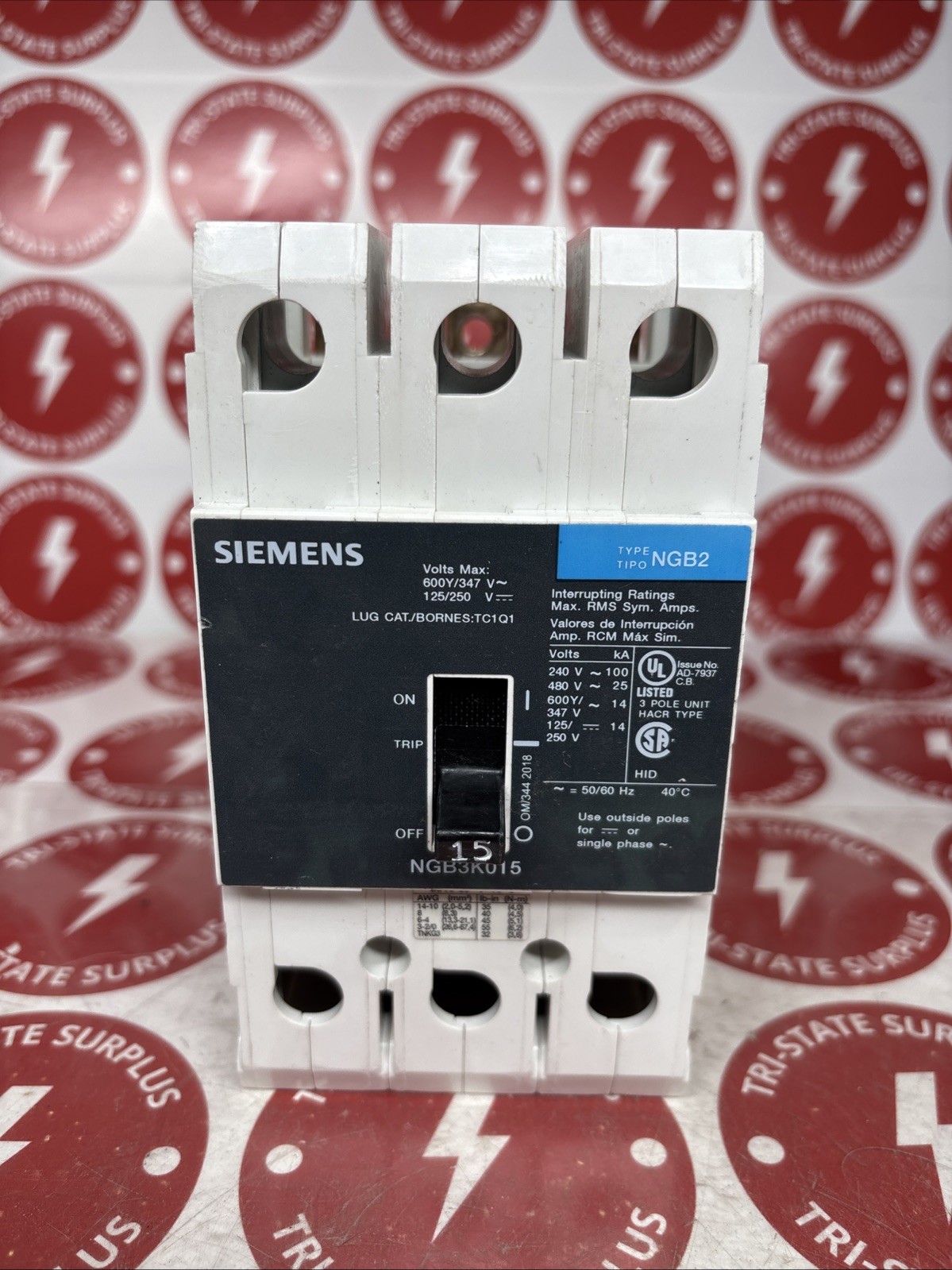 Used Siemens NGB2 NGB3K015 3 Pole 15 Amp 600V Circuit Breaker 🔴🔴