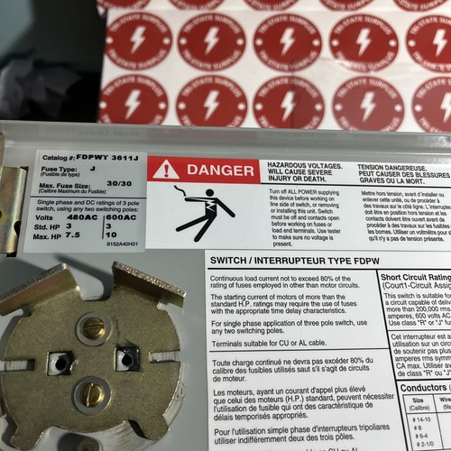Used EATON FDPWT3611J TWIN FUSIBLE MISCELLANEOUS SWITCH - 600V, 30A USED 🔴🔴🔴
