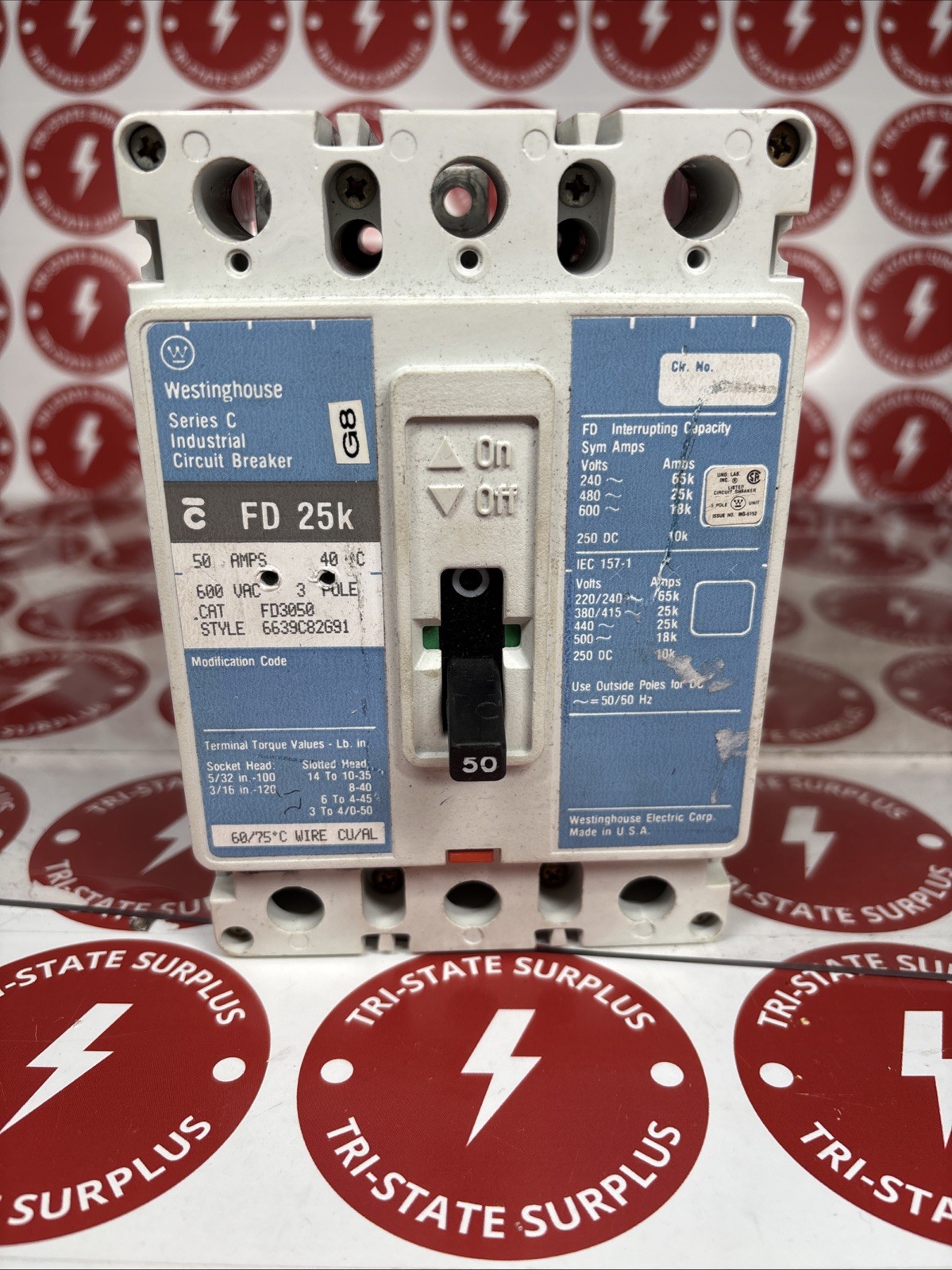 Used Westinghouse Industrial Circuit Breaker FD 35k FD3050L 3POLE 50A 600V 🔴