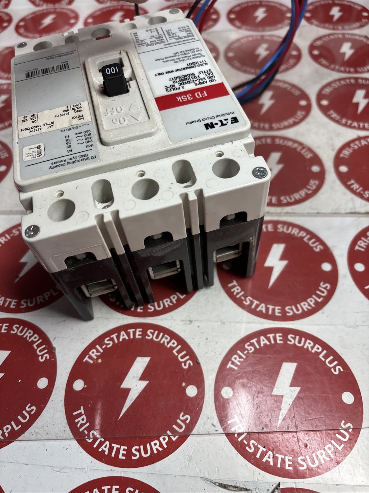 Used Eaton 100 Amp Industrial Circuit Breaker 3P 600 VAC / 250 VDC FD3100BP10 SHUNT