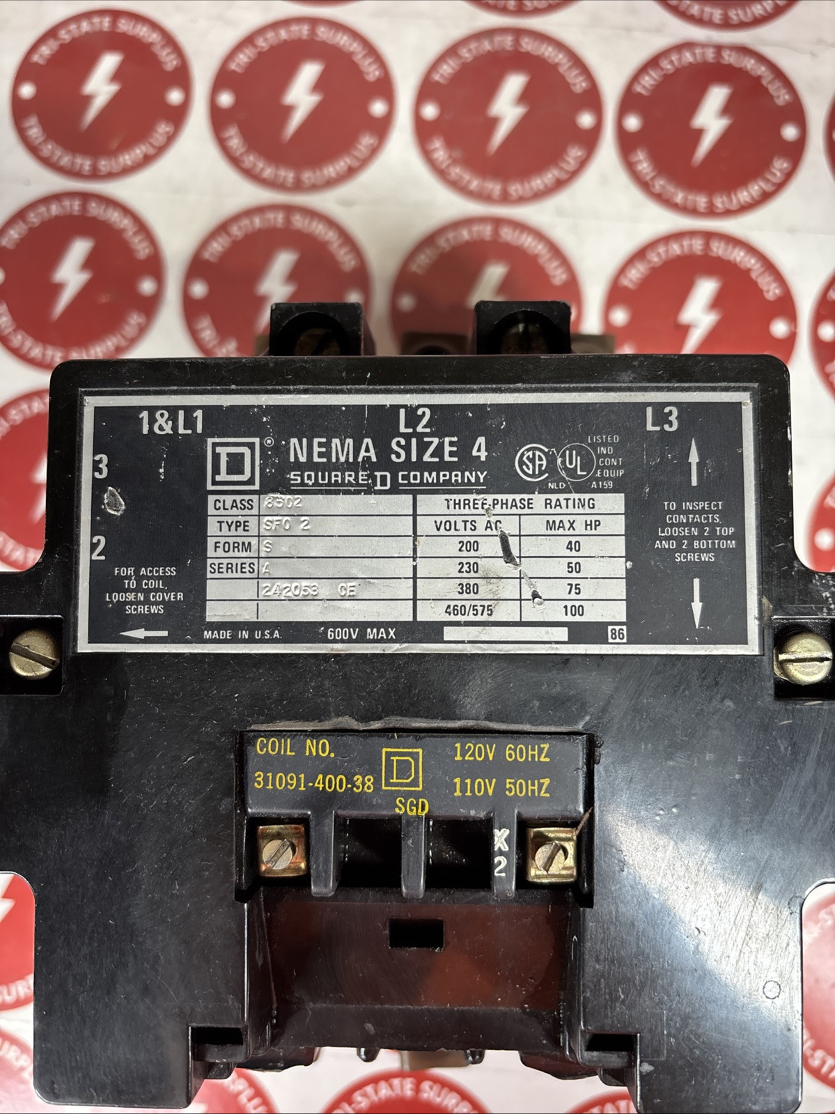 Used Square D 8502SF02 NEMA size 4 Contactor 110/120V Coil 31091-400-38 tested 🔴🔴🔴