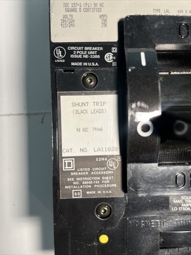Used Square D LHL363501290 LHL 3 PH 600 V 350 A Circuit breaker w/ LA11289 & LA11028