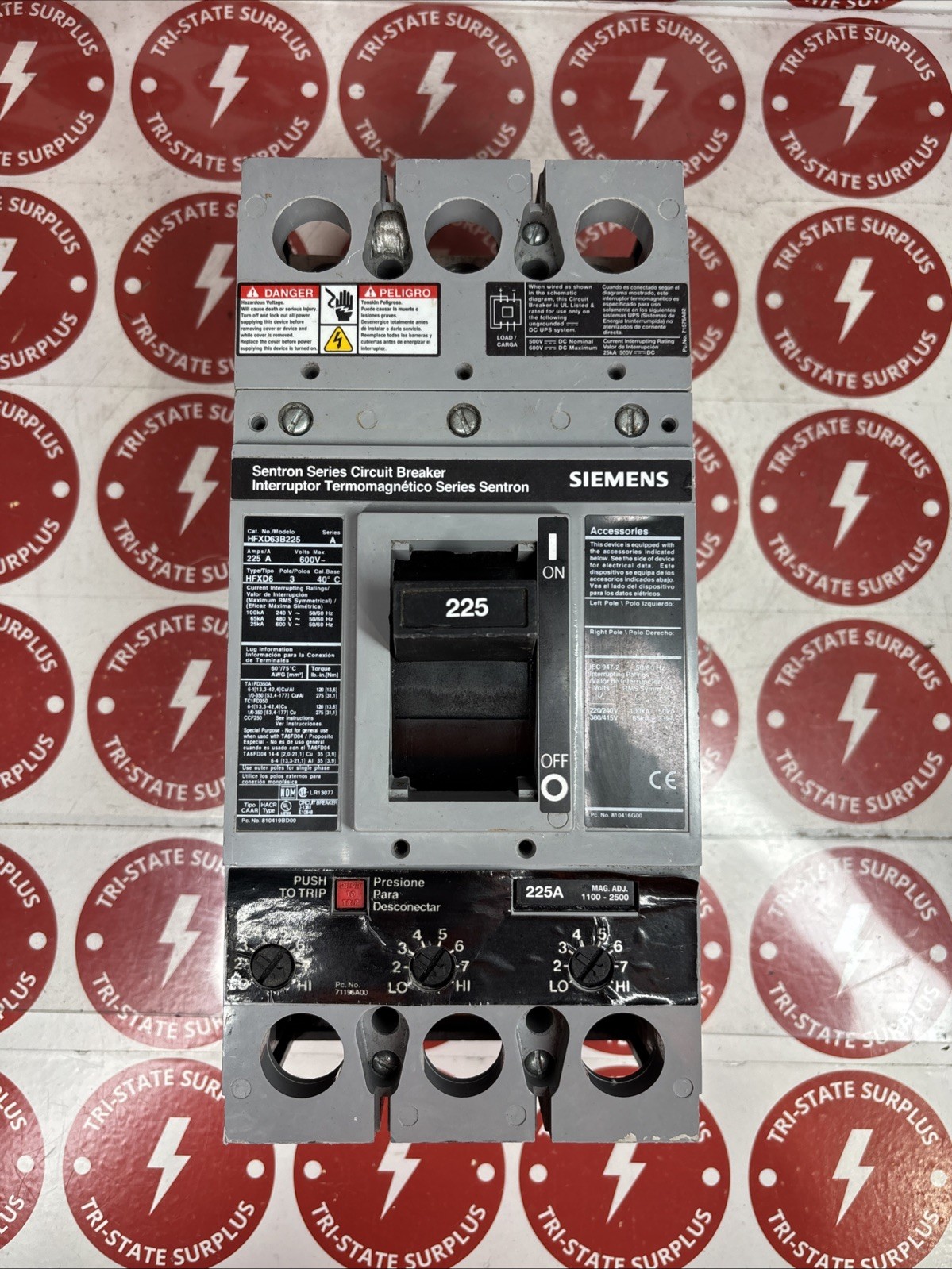 Used Siemens HFXD63B225 Sentron Series Circuit Breaker 225A 3-Pole 600V 🔴🔴