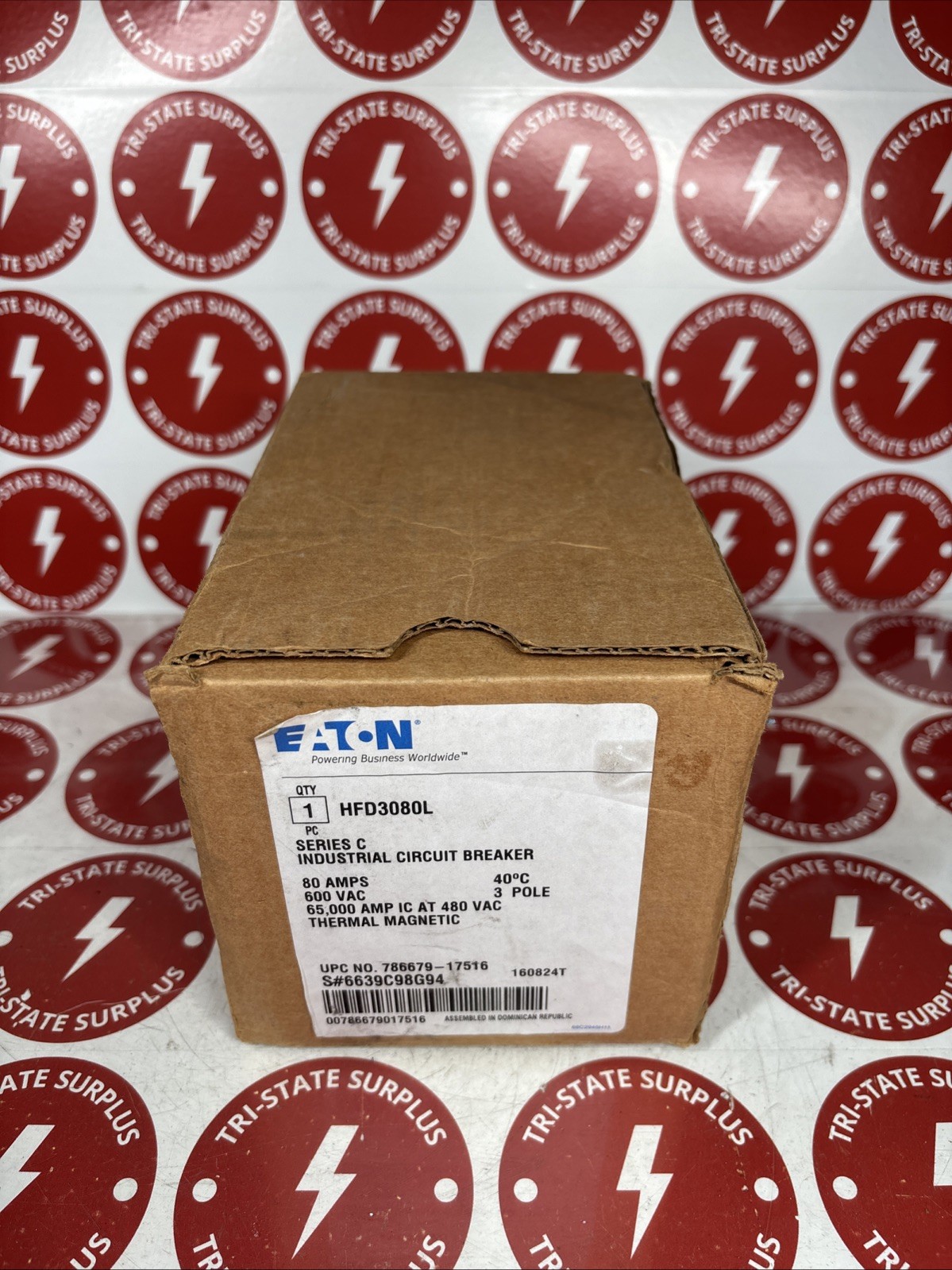 NEW Eaton HFD3080L HFD3080 80 Amp 600 VAC 3 Pole Type HFD 65K Circuit Breaker 🔴