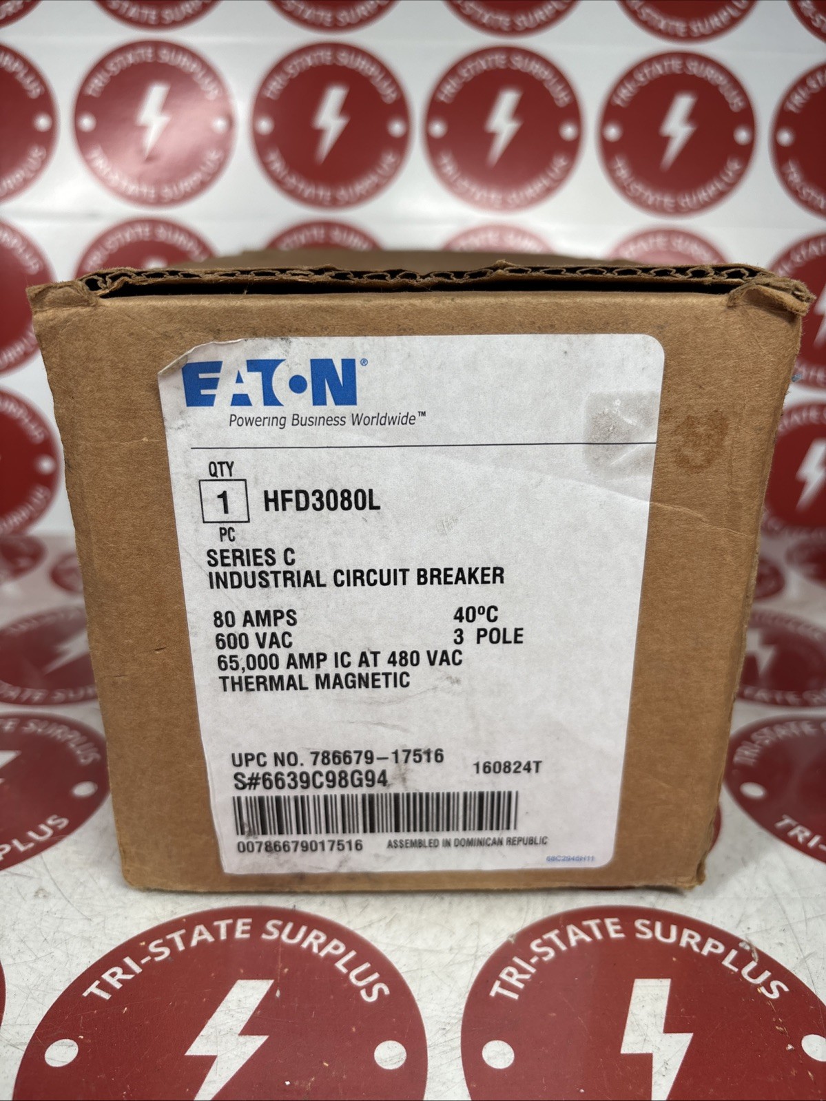 NEW Eaton HFD3080L HFD3080 80 Amp 600 VAC 3 Pole Type HFD 65K Circuit Breaker 🔴