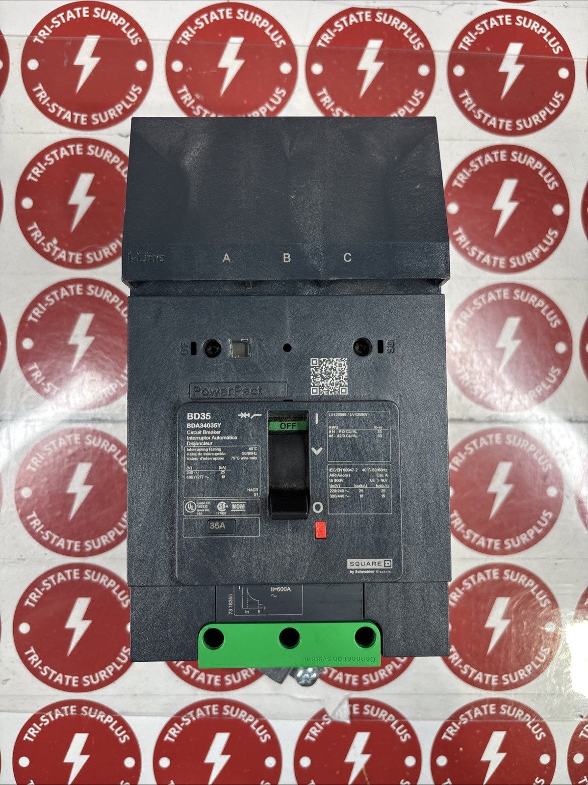 Used SQUARE D 35 AMP I-LINE CIRCUIT BREAKER 480Y/277 VAC 3 POLE  BDA34035Y 🔴🔴