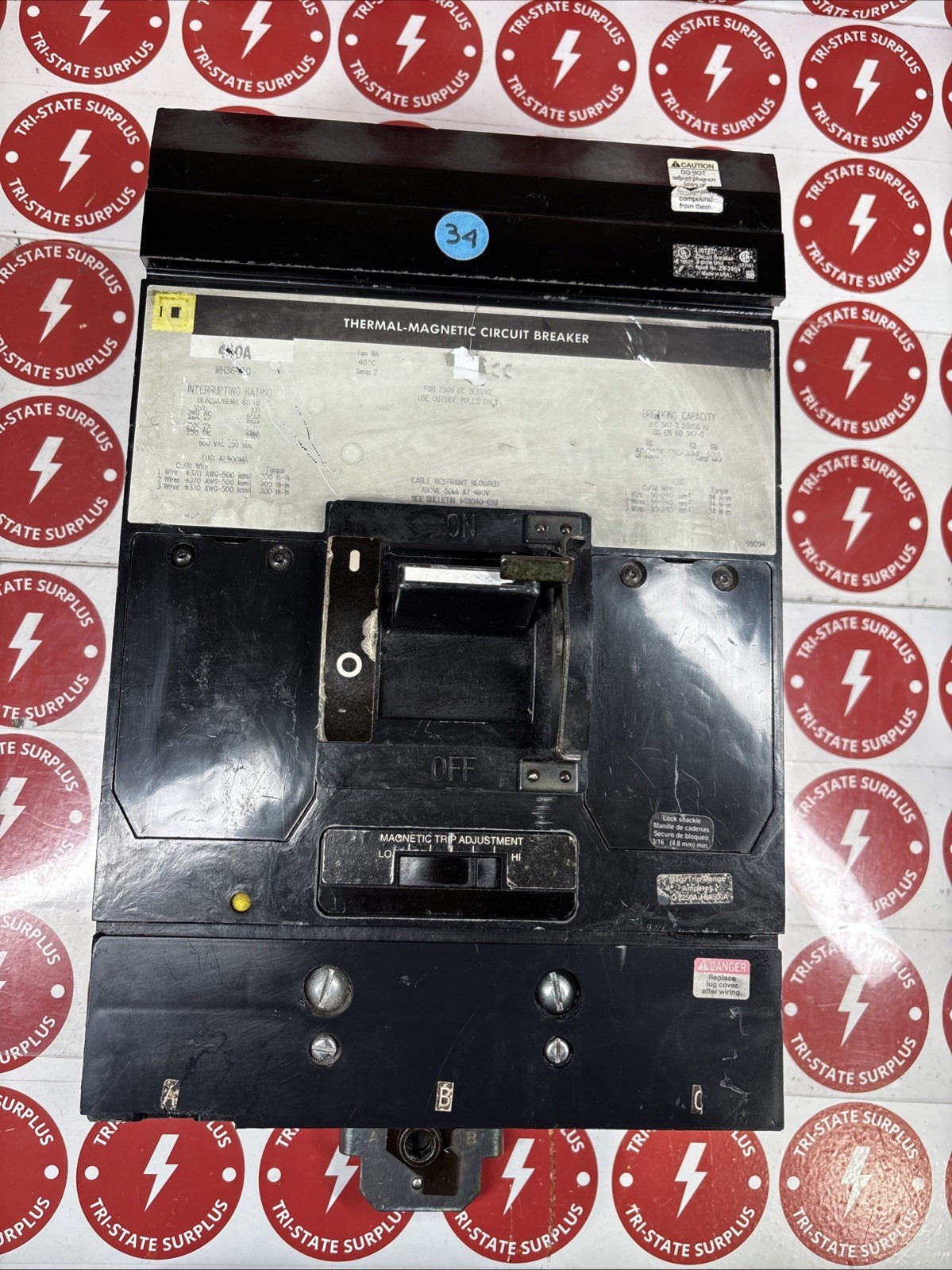 Used MH36450 Square D 450 Amp 600 Volt I-Line Circuit Breaker * CHIPPED*