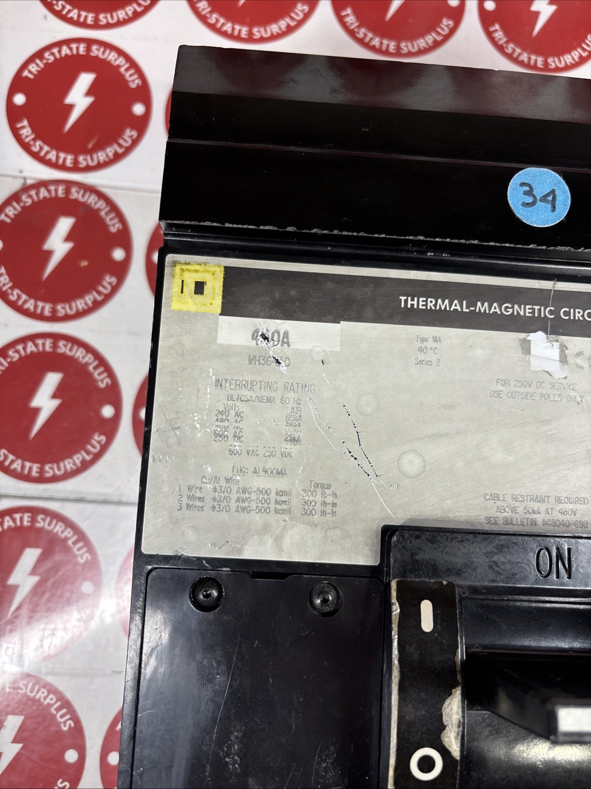 Used MH36450 Square D 450 Amp 600 Volt I-Line Circuit Breaker * CHIPPED*