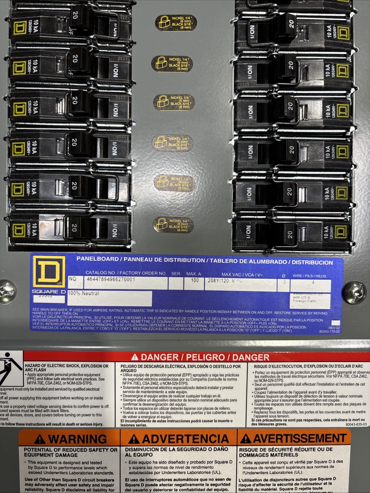 Square D NQ Panelboard 100 amp Main Lug 208Y/120V  3 Phase With breakers NEW 🔴