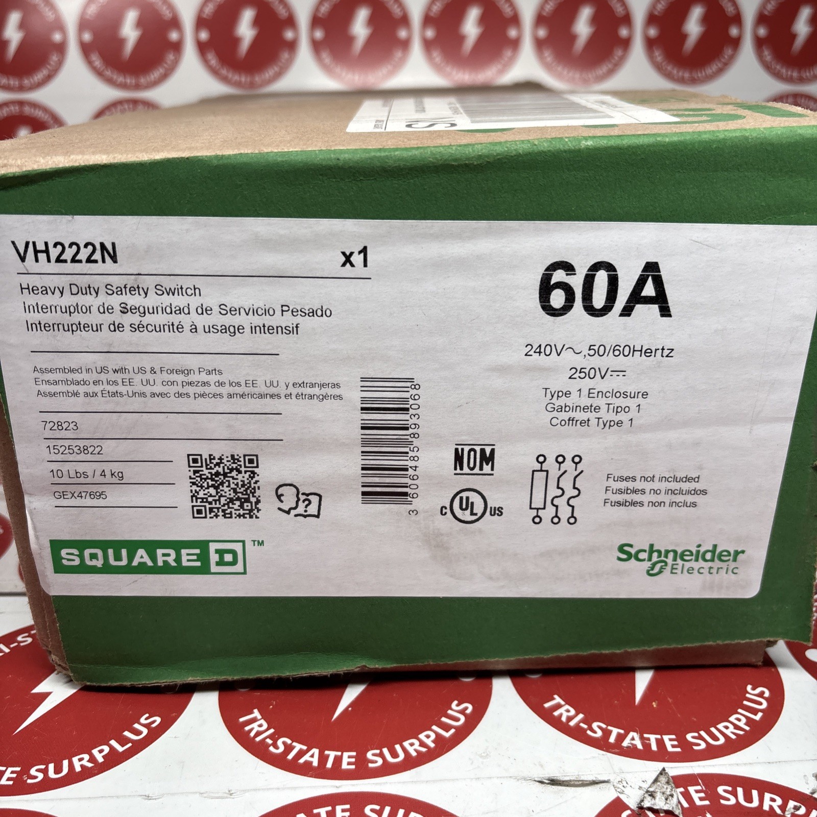 VH222N SQUARE D HEAVY DUTY SAFETY SWITCH FUSED 60A 2P NEMA 🔴🔴