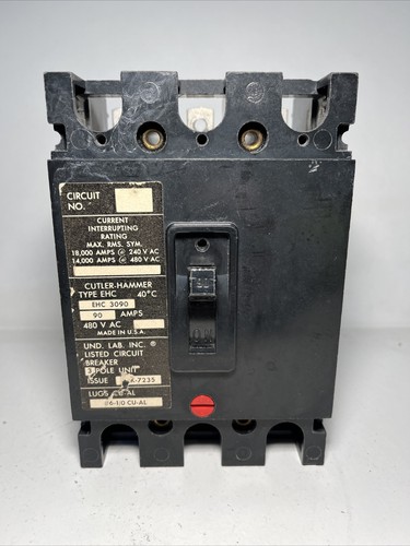 Used Cutler Hammer EHC3090 90 Amp 3 Pole 480 Volt Circuit Breaker NIB line/load Lugs