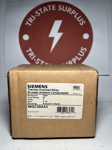 SIEMENS 48GC39AA3 Thermal Overload Relay 60 Amp Six 2 1/2 3 Pole Brand New E49