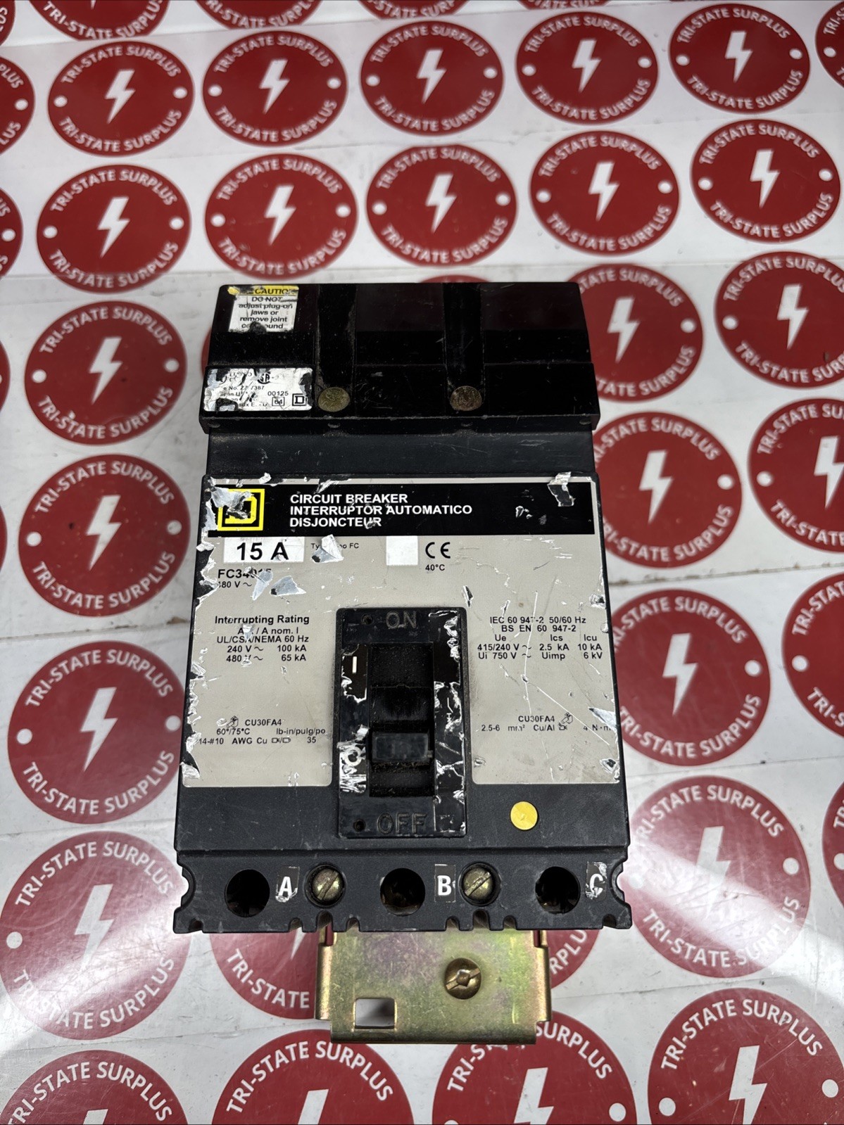 Used Square D FC34015 3 Pole 15 Amp 480 Vac I-Line Circuit Breaker