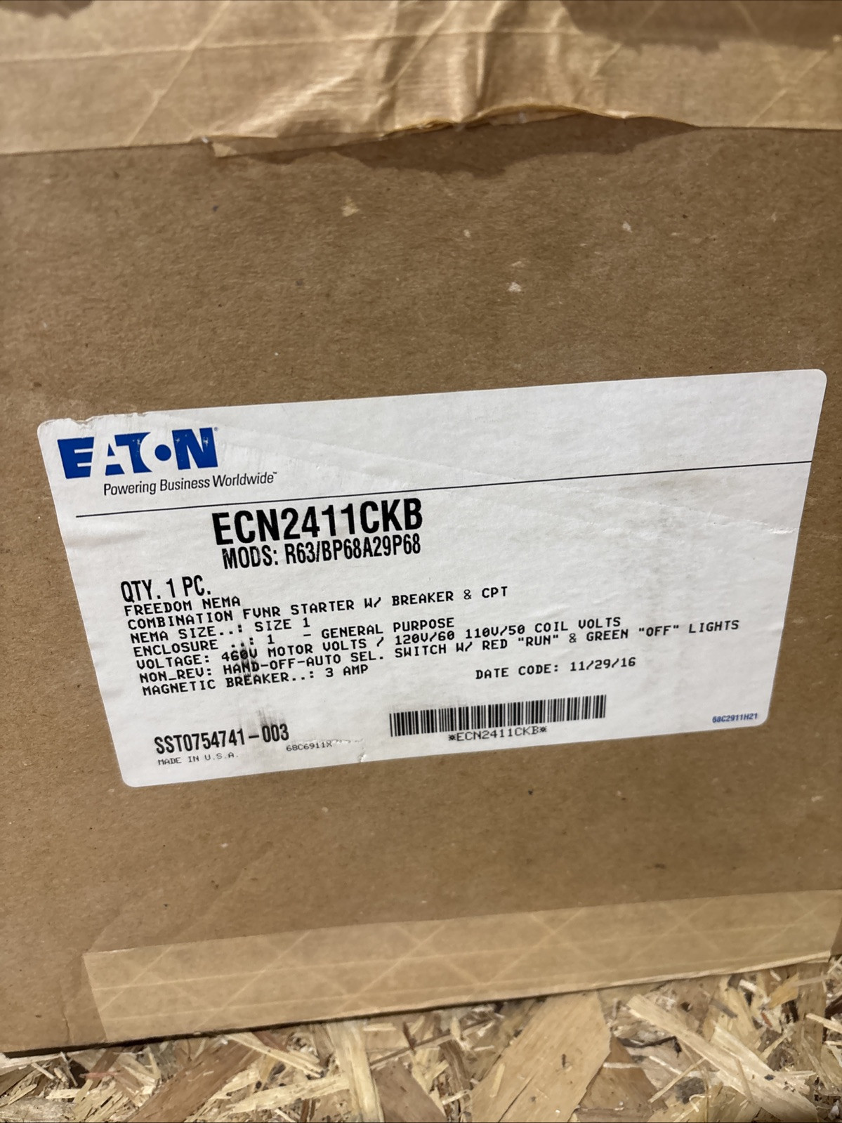 NEW Cutler Hammer ECN2411CKB NEMA 1 Combo Motor Control Mag Starter 3hp w HOA 🔴