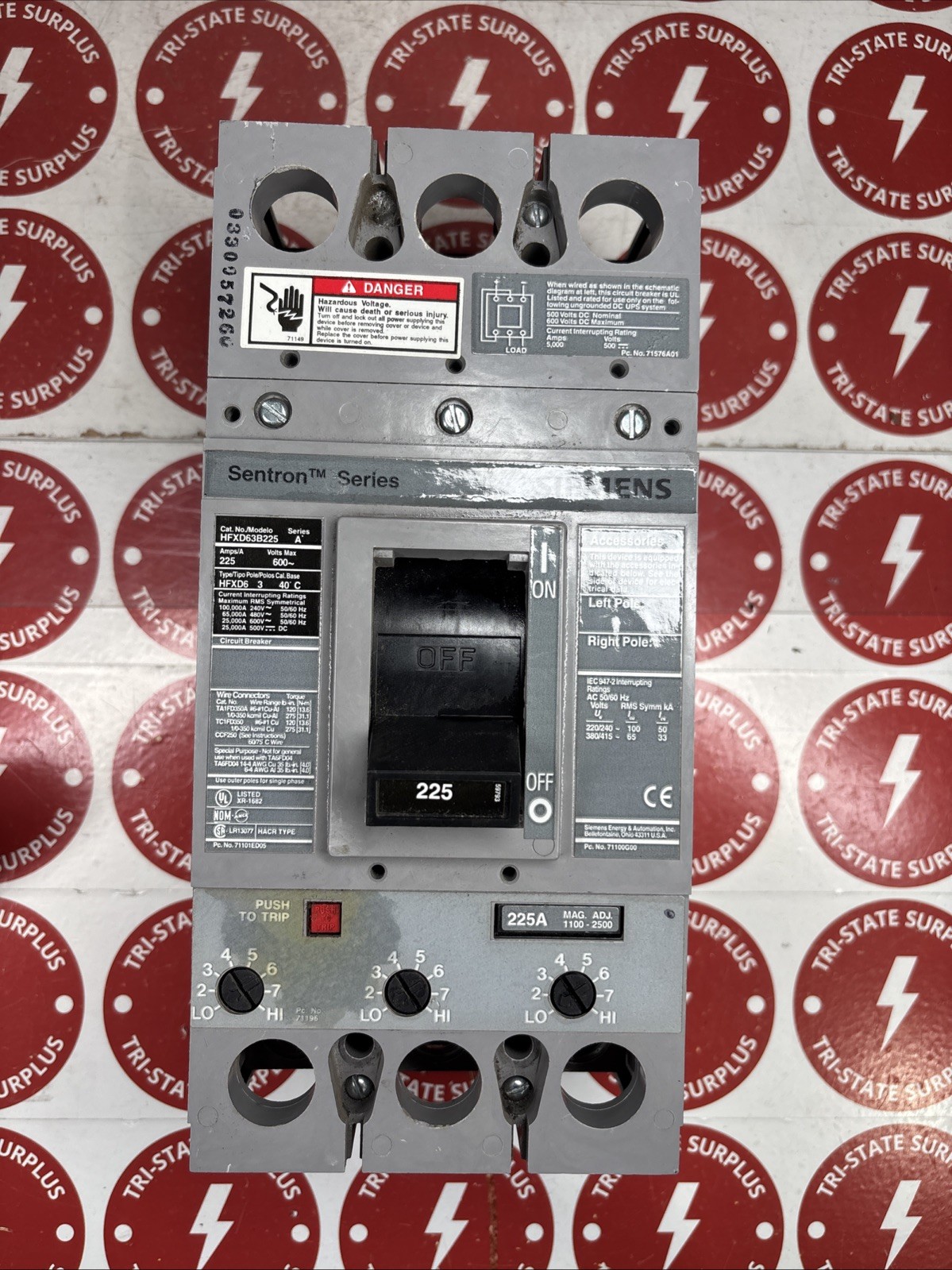 Used Siemens HFXD63B225 Sentron Series Circuit Breaker 225A 3-Pole 600V 🔴🔴