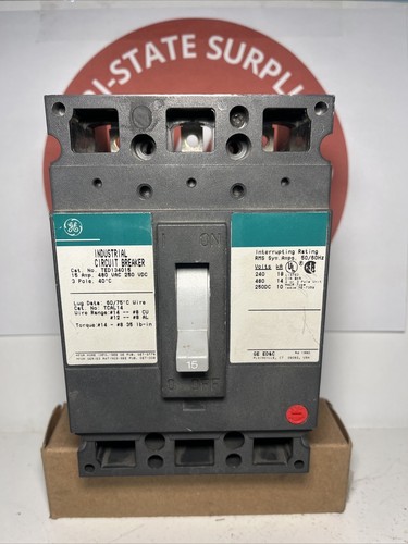 Used General Electric GE TED134015GR 3-Pole 15A Industrial Circuit Breakers