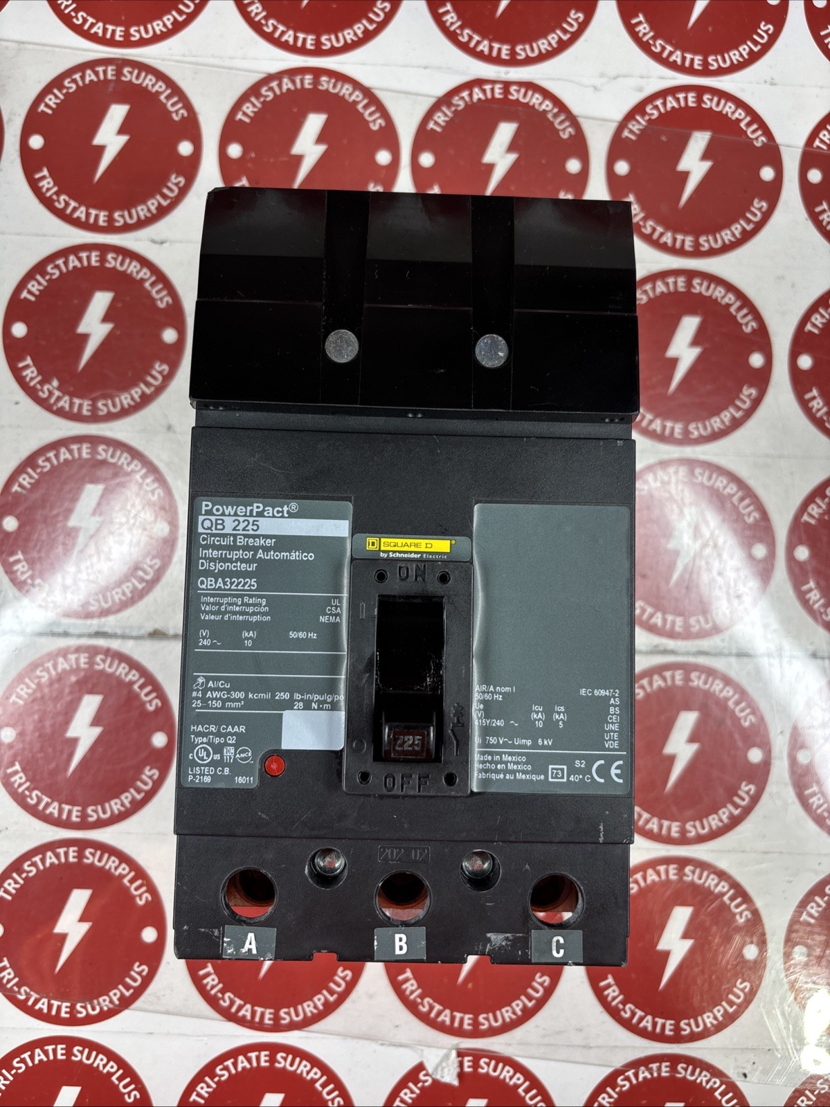 Used SQUARE D QBA32225 QBA I-LINE 3 POLE 225 AMP 240v CIRCUIT BREAKER POWERPACT 🔴