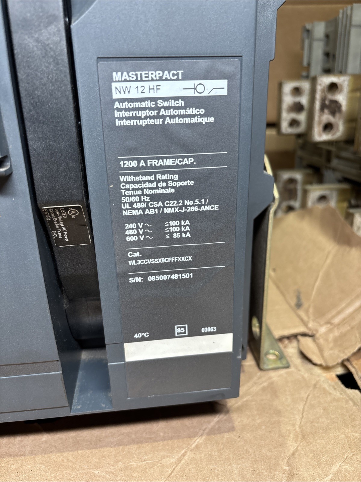 Used SQUARE D NW12HF WL3CCVSSX9CFFFXXCX AUTOMATIC SWITCH CIRCUIT BREAKER 🔴🔴