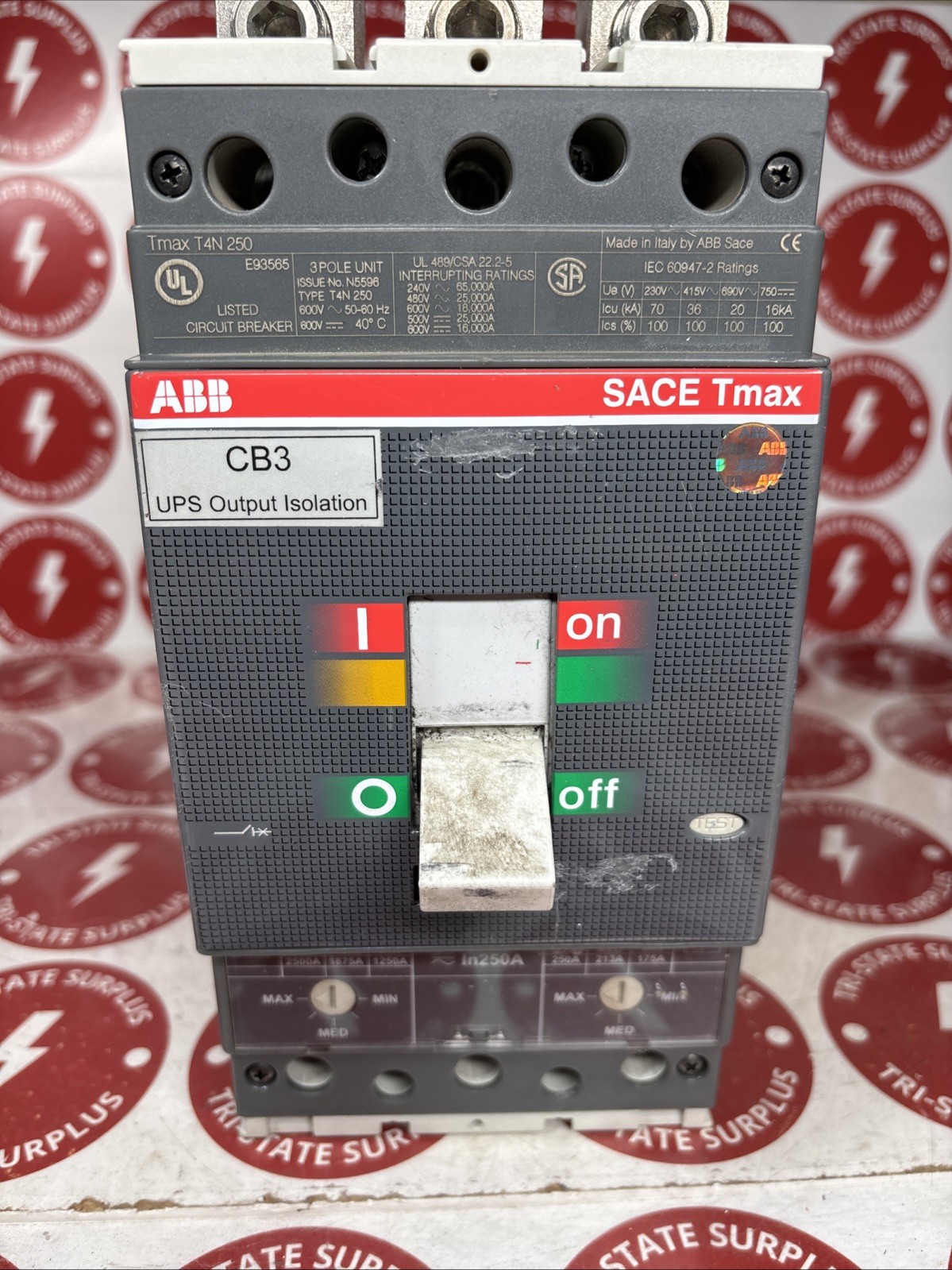 Used ABB SACE TMAX T4N 250 Amp 600V 3 Pole Circuit Breaker 🔴🔴