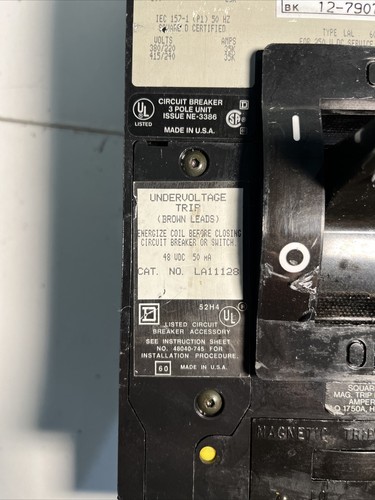 Used SQUARE D LHL363501294 U 350A 600V 3 USED 48Vdc UVR + 1A/1B Aux Swit