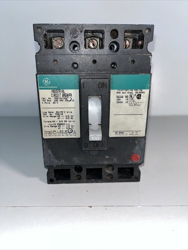Used GE TEB132100, 100 Amp, 240 Volt, 3 Pole, Green, Circuit Breaker
