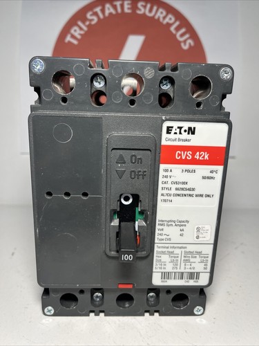 Used EATON CVS3100X CIRCUIT BREAKER 100 AMP 240 VAC 3 POLE 42 kA CUTLER HAMMER