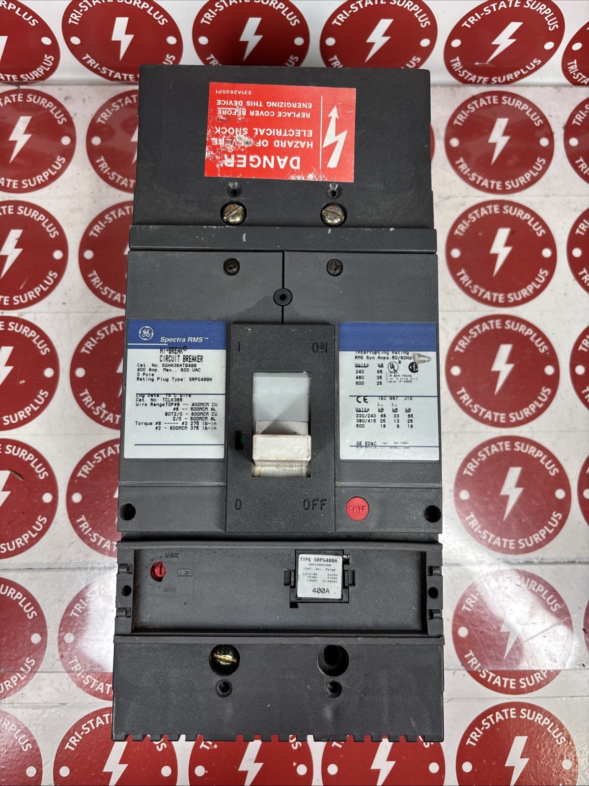 Used General Electric SGHA36AT0400 Circuit Breaker 3-Pole 400A RATING PLUG 600V AC 🔴