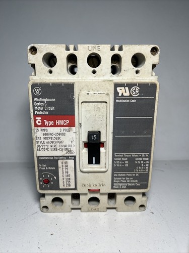 Used Cutler Hammer Westinghouse Motor Circuit Protector HMCP015E0C 15 Amp 600 Volt