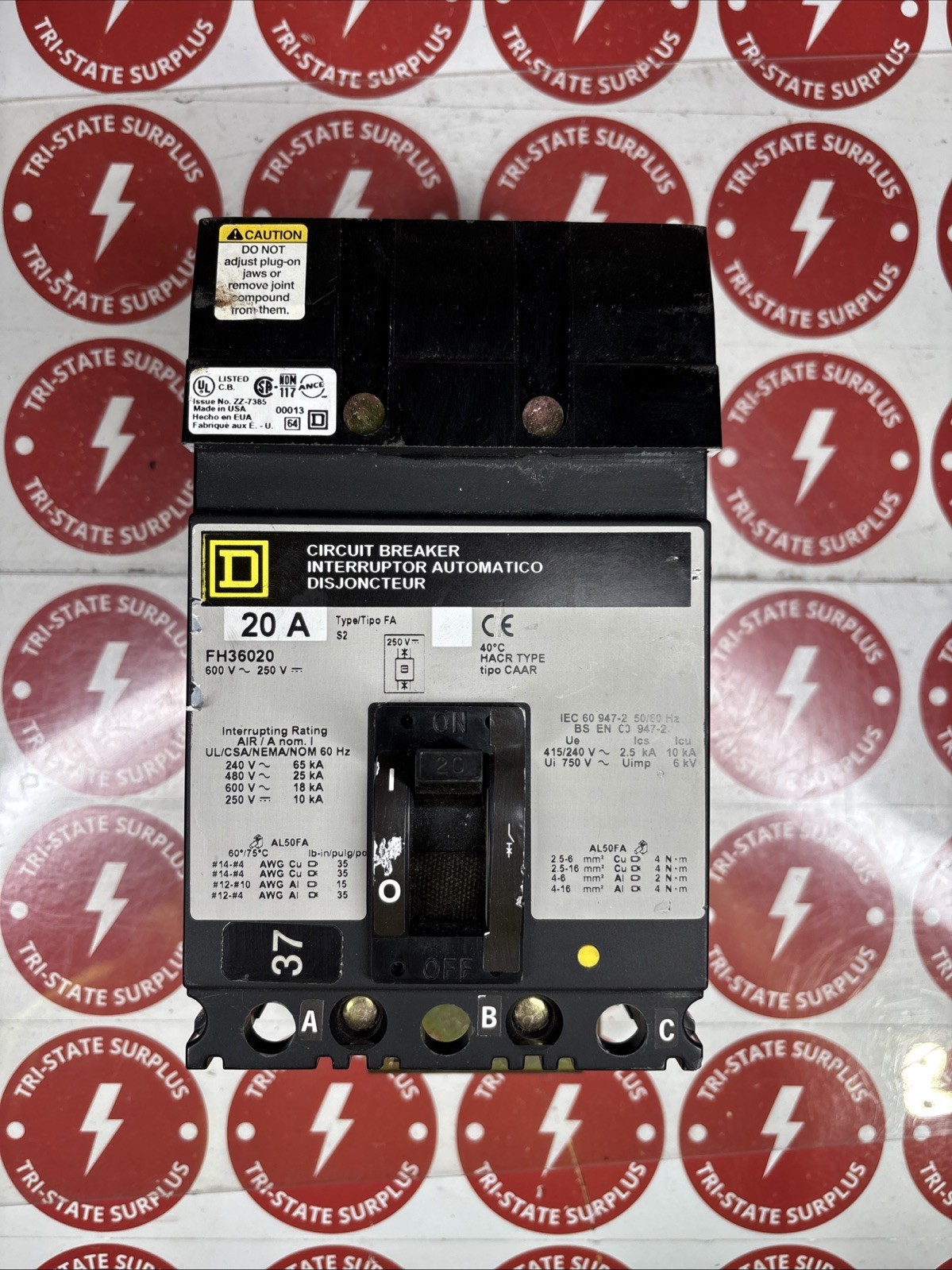 Used Square D FH36020 20 Amp 600 Vac 3 Pole I Line Breaker- Warranty 🔴🔴🔴