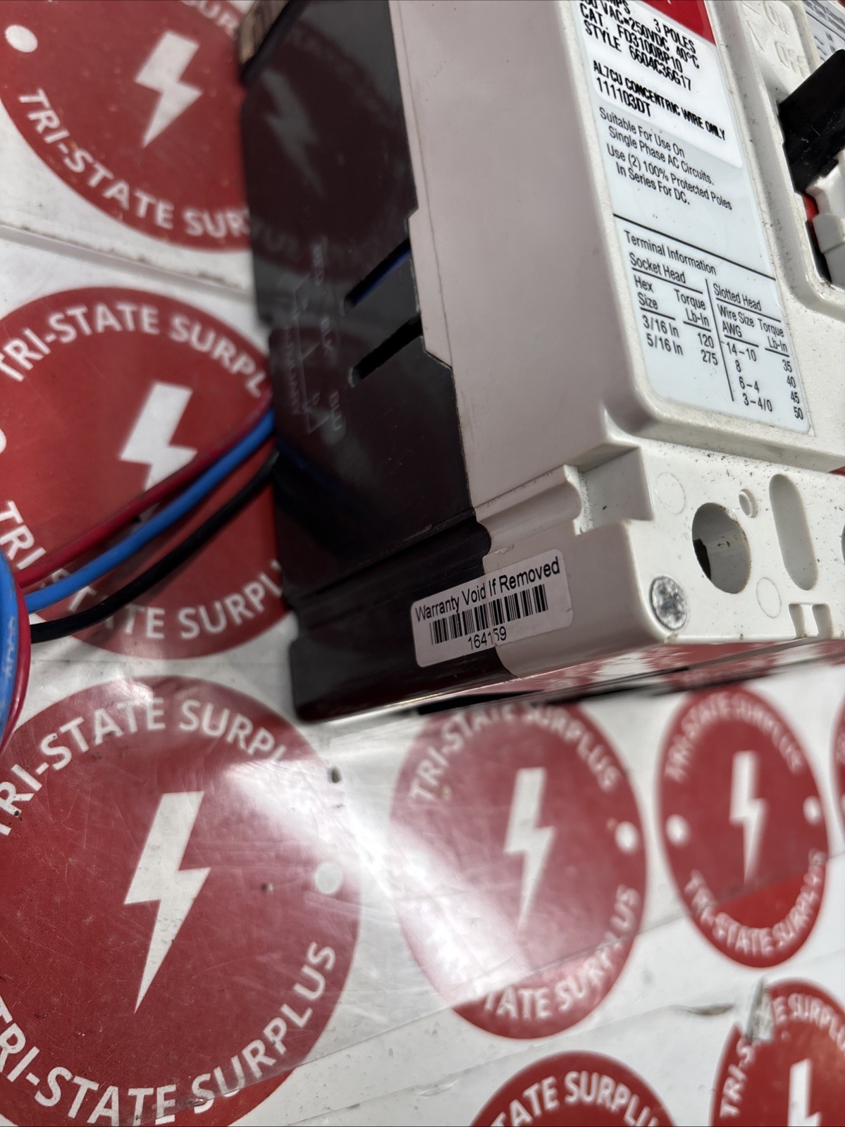 Used Eaton 100 Amp Industrial Circuit Breaker 3P 600 VAC / 250 VDC FD3100BP10 SHUNT