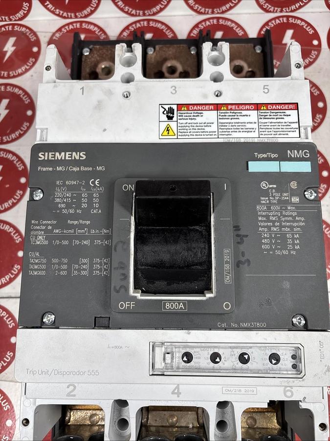 Used Siemens NMX3T800 Circuit Breaker 800 Amp 600 Volt 3 Pole WARRANTY