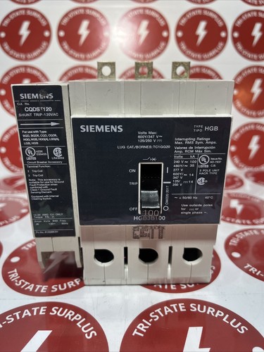 Used NEW Siemens NGB3B100 100 amp 25kA@ 480 Volt 3 Pole Bolt on With CQDST120 SHUNT