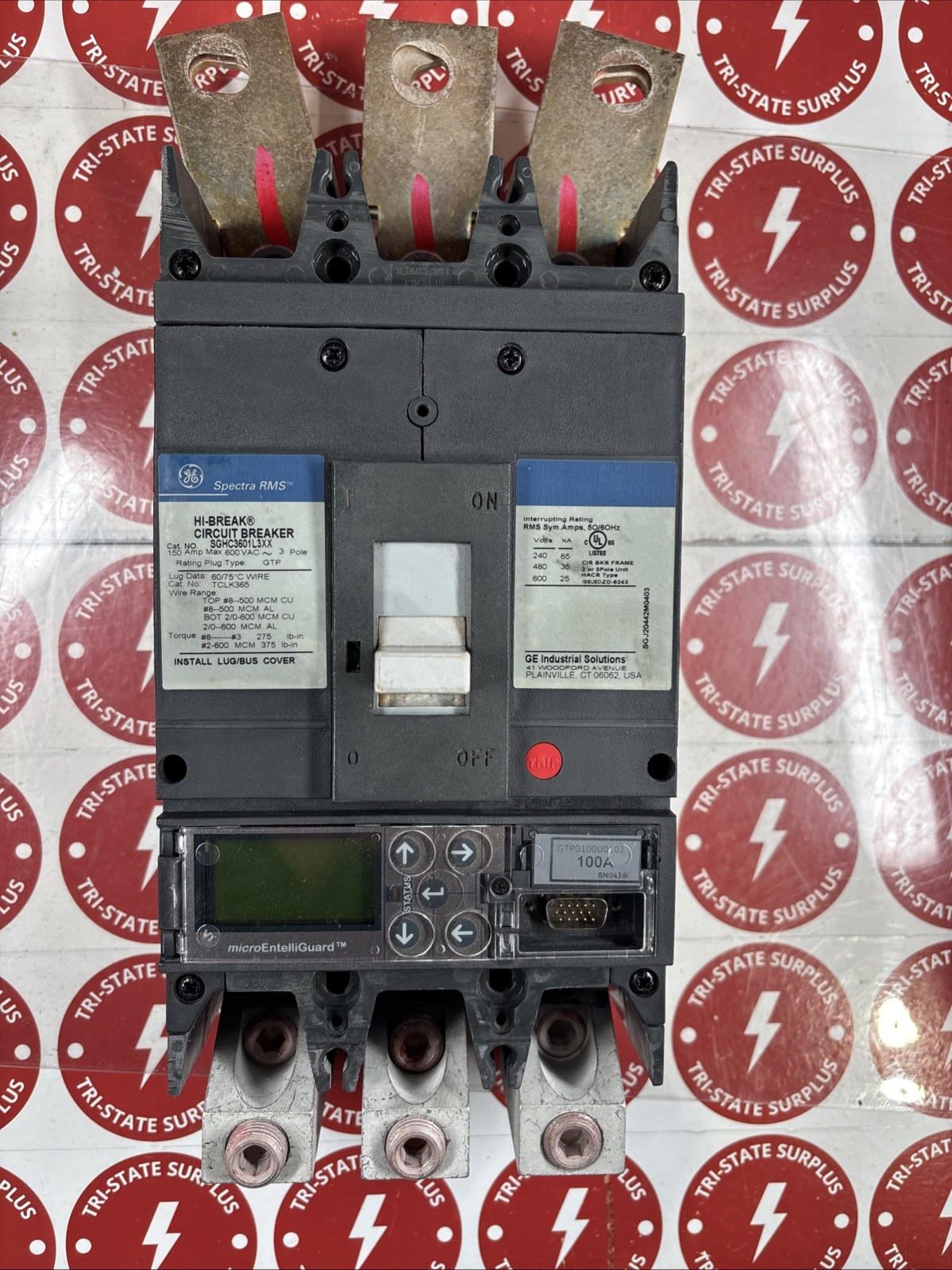 Used GENERAL ELECTRIC SGHC3601L3XX CIRCUIT BREAKER 3 POLE 150AMP 600V WITH LUGS 🔴