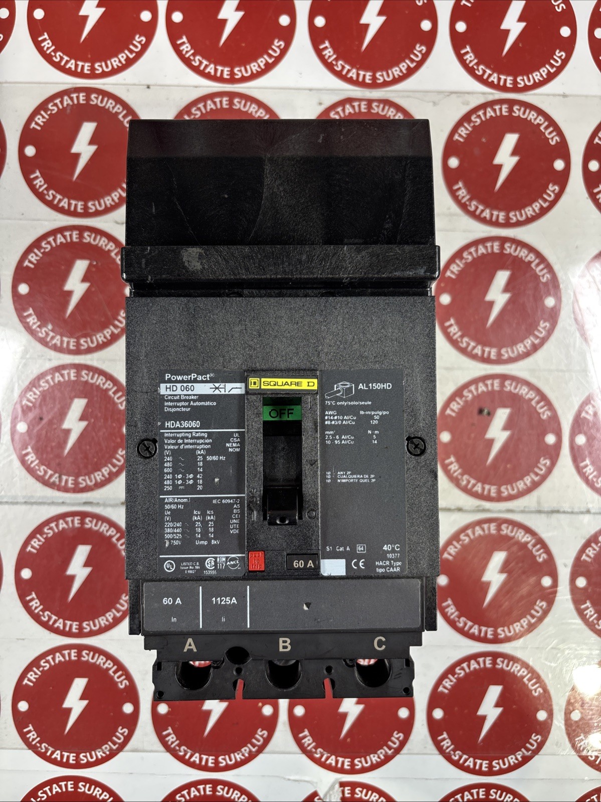 Used Square D HDA36060 3 Pole 60 Amp 600 Volt 18kA I-Line Circuit Breaker WARRANTY 🔴