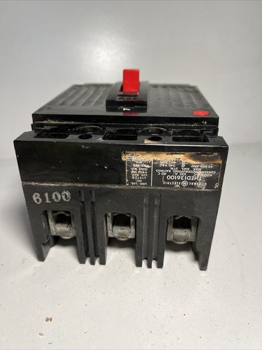 Used GE THED136100, 100 Amp, 600 Volt, 3 Pole, BLACK, Circuit Breaker