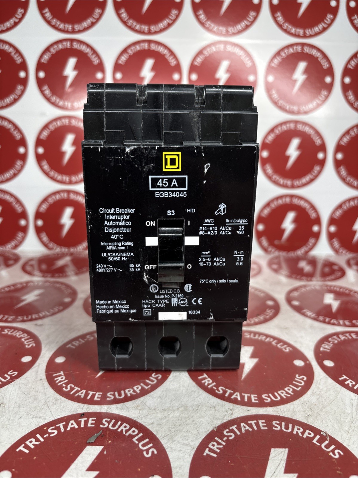 Used Square D Circuit Breaker 45 Amp 480v - EGB34045 NEW NO BOX 🔴🔴
