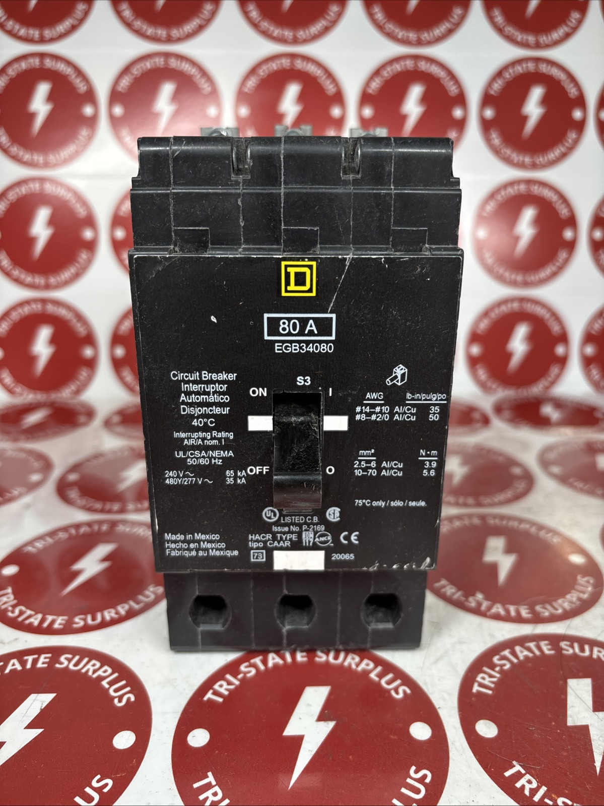 Used New Square D EGB34080 80 Amp, 3 Pole, 480 Volt Breaker WARRANTY 🔴🔴