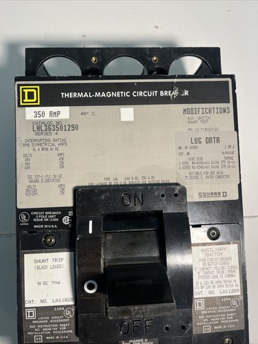 Used Square D LHL363501290 LHL 3 PH 600 V 350 A Circuit breaker w/ LA11289 & LA11028