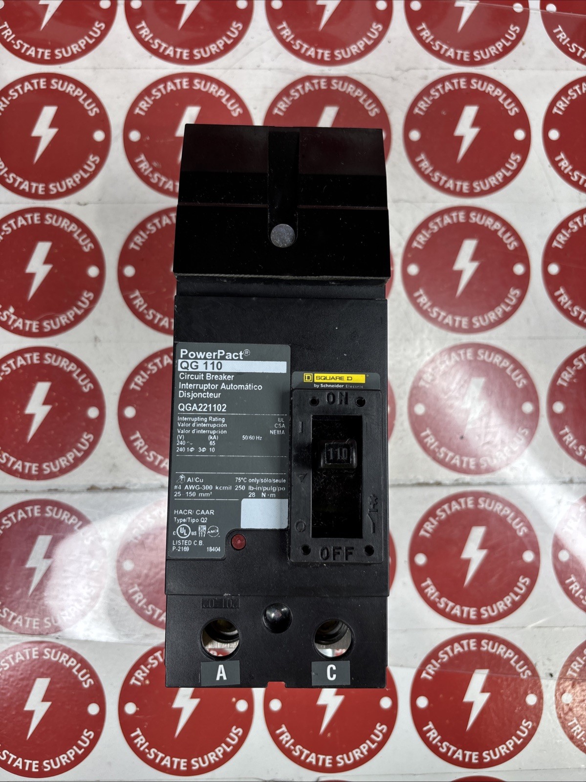 Used Square D QGA221102 I-Line Circuit Breaker 110A 240V 2P QGA 110 Amp 2 Pole Used