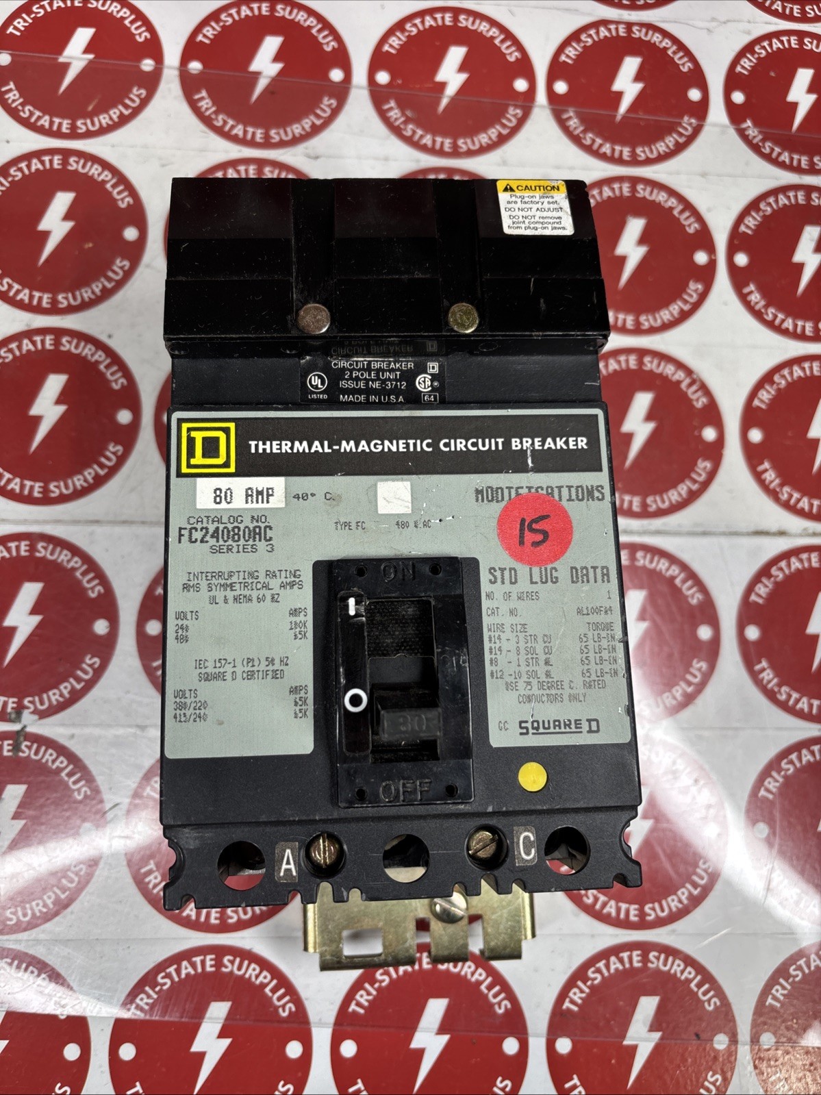 Used SQUARE D FC24080AC 2P 80 AMP CIRCUIT BREAKER 🔴🔴🔴