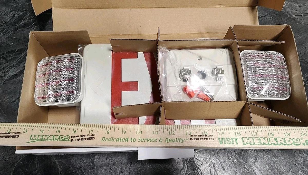 NOS Lithonia Lighting LED Exit/Unit Sign Combo ECR LED M6 w/ 210LA4 Lamp Heads