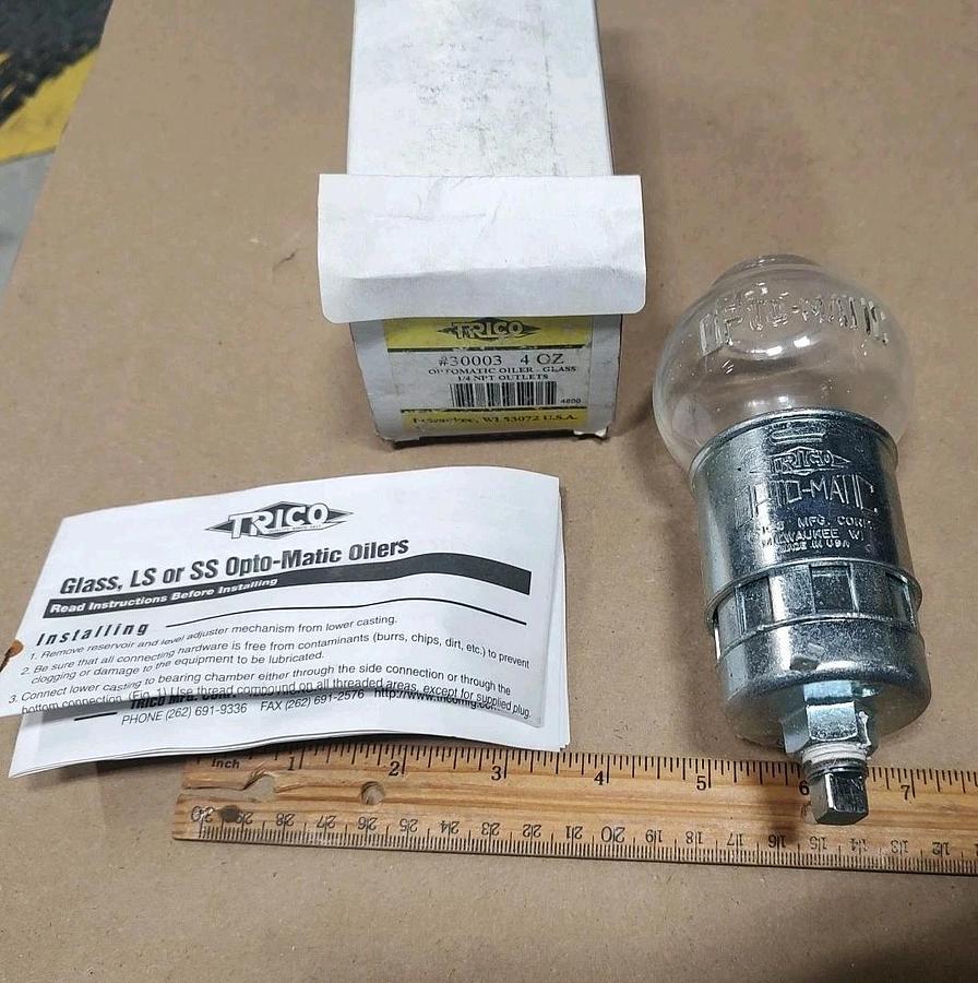 NEW Trico 30003 Optomatic 4oz Oiler, Glass 1/4"npt outlets