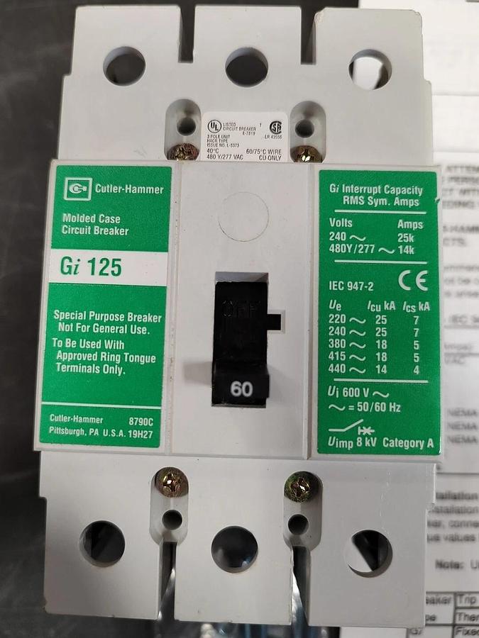NOS Cutler- Hammer GI3060D Circuit Breaker 60A 415VAC 3pole thermal magnetic