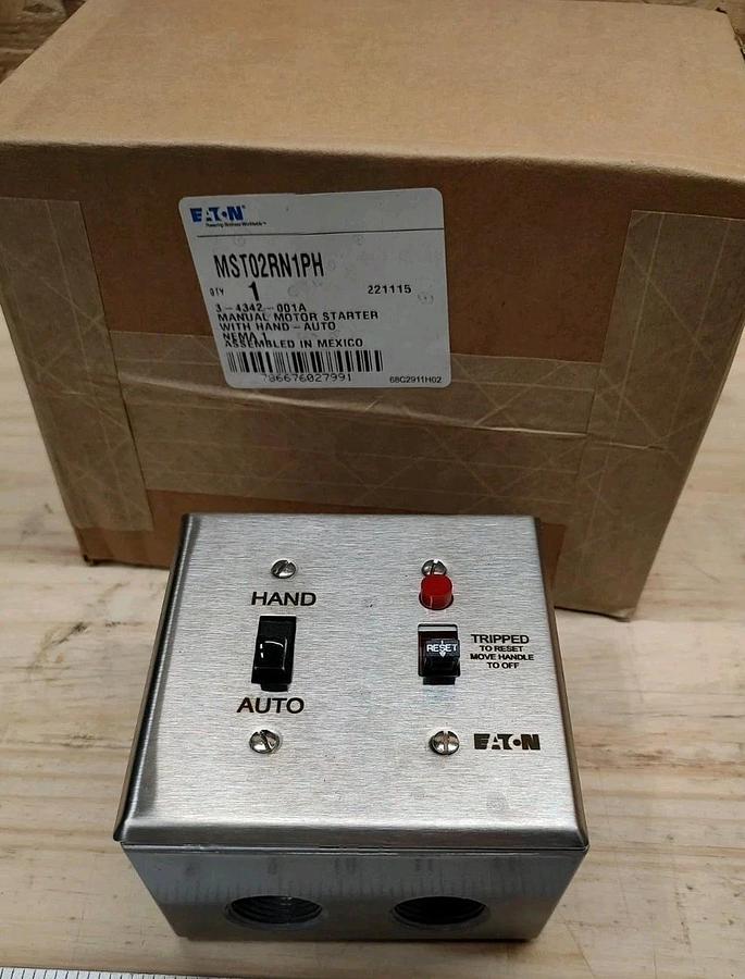 NEW EATON MST02RN1PH 3-4342-001A MANUAL MOTOR STARTER W/HAND/AUTO Nema 1 BOX 786676027991