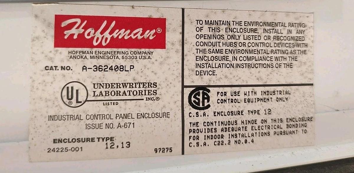 NEW &UNUSED Hoffman A362408LP Electrical Enclosure 36" Tall x 24" Wide x8" Deep